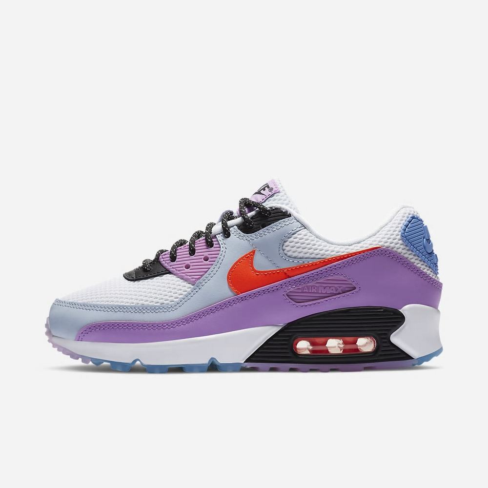 Chaussure De Tennis Nike Air Max 90 Blanche 8452-137 White/Violet Star/University Blue/Hyper Crimson Femme | CQK-62898016